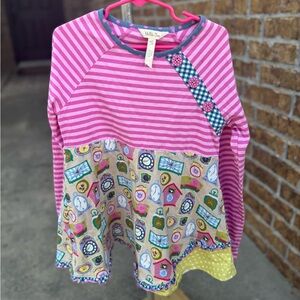 Matilda Jane Pink Striped Top with Polka Dot Accents